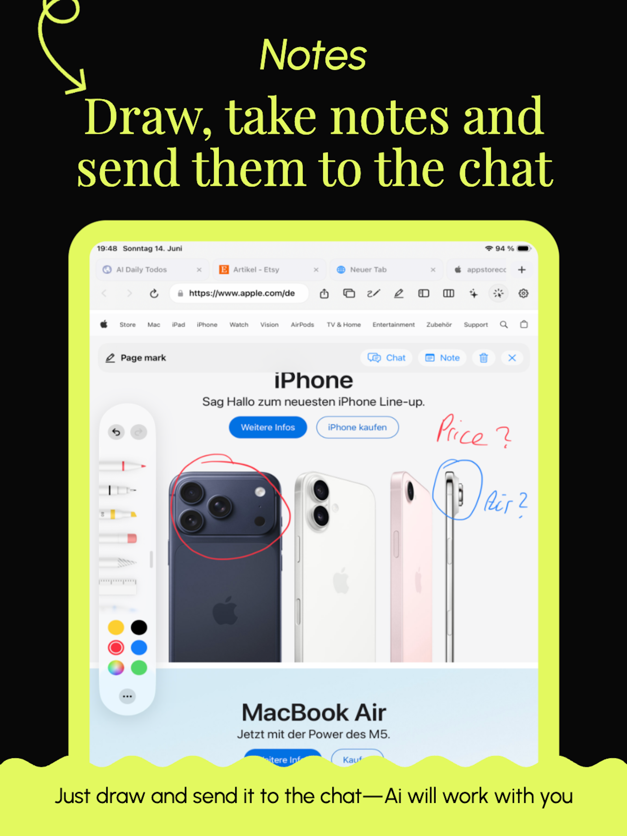 Mit Apple Pencil auf Seiten schreiben