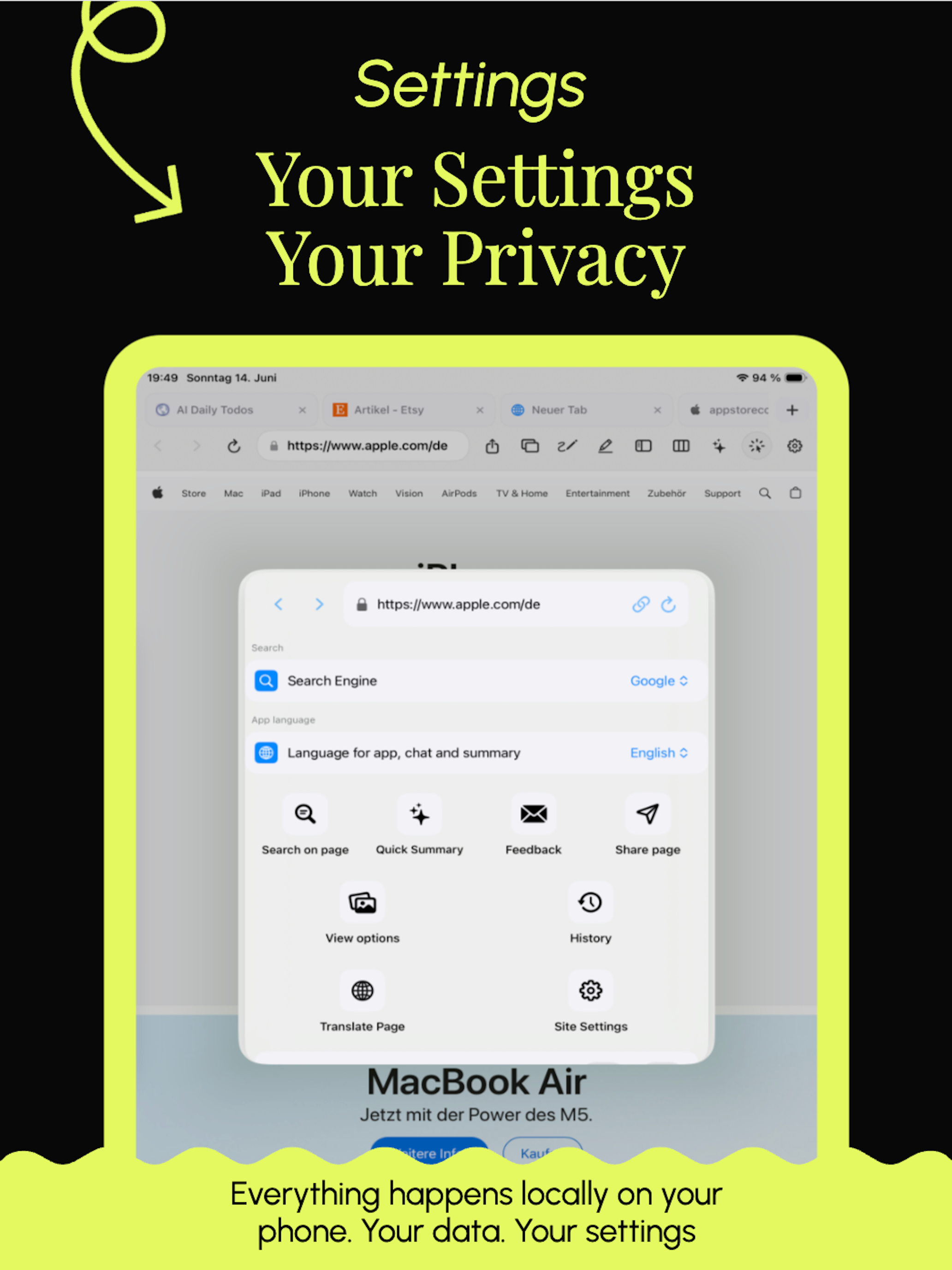 Privatsphäre-Einstellungen in KiBrowser