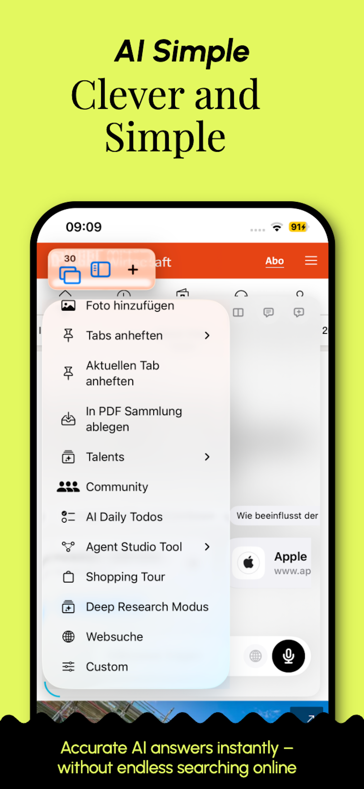 KiBrowser Werkzeuge Menü