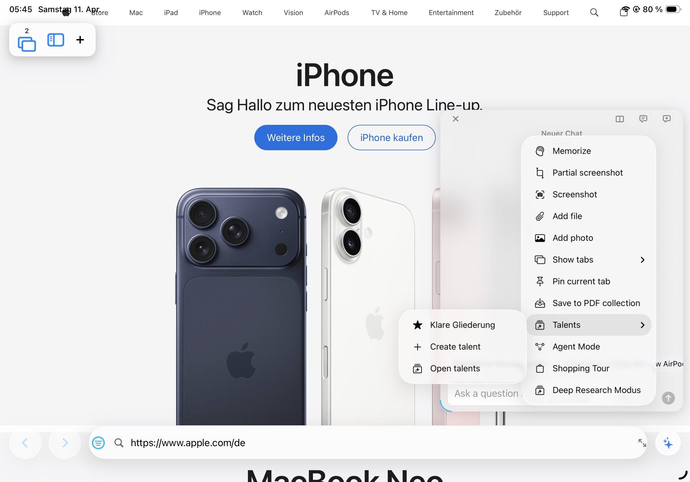KiBrowser Tabs sortieren und organisieren auf iPad